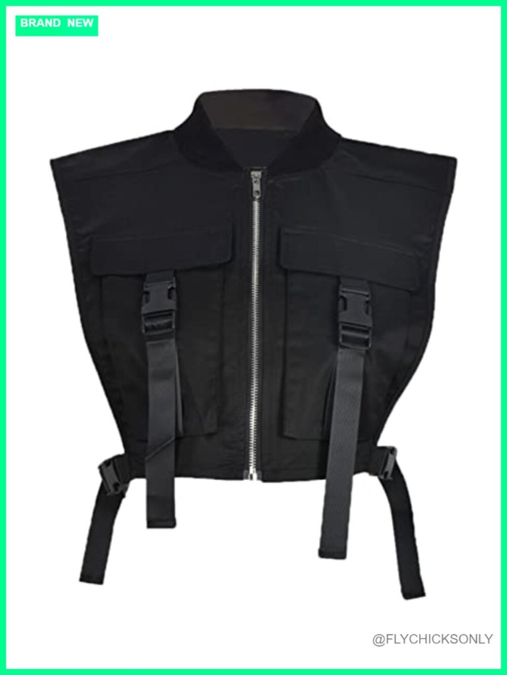 Womens Cropped Cargo Vest Sleeveless Zip Up Streetwear